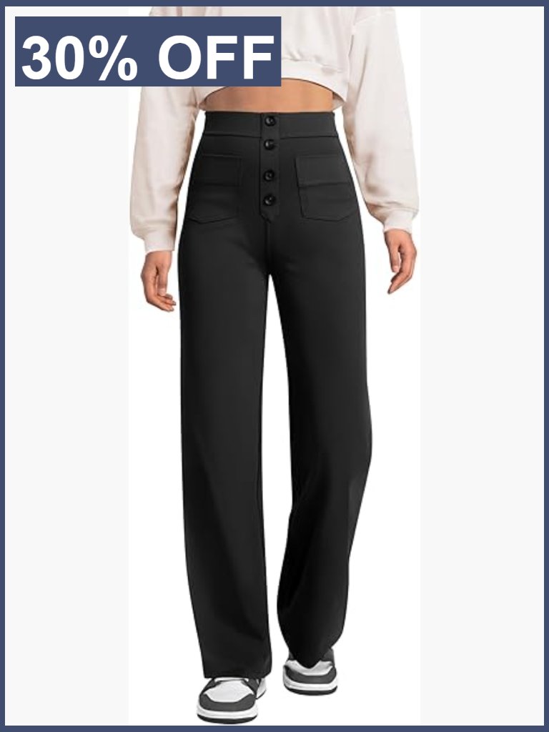 High Waisted Straight Leg Pants Stretchy Business Casual Trousers With Pockets
